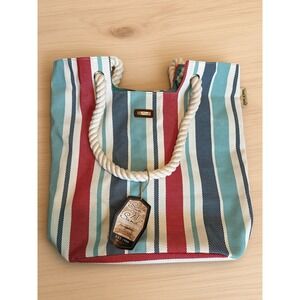 Sun N Sand Striped Canvas Beach Tote Bag Rope Handles NWT Nautical